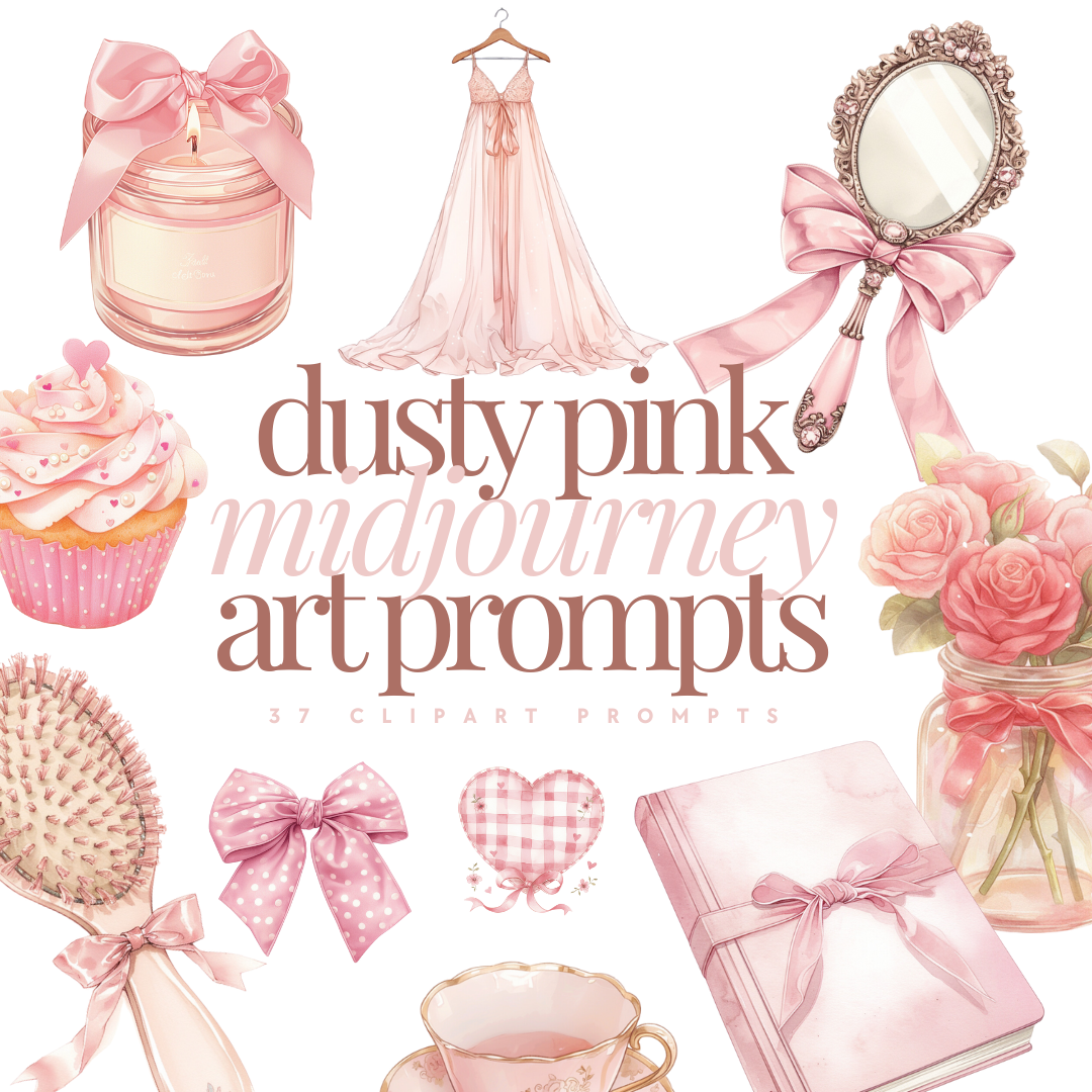 Midjourney AI | Dusty Pink Art Prompts | 37 clipart prompts | MRR/PLR