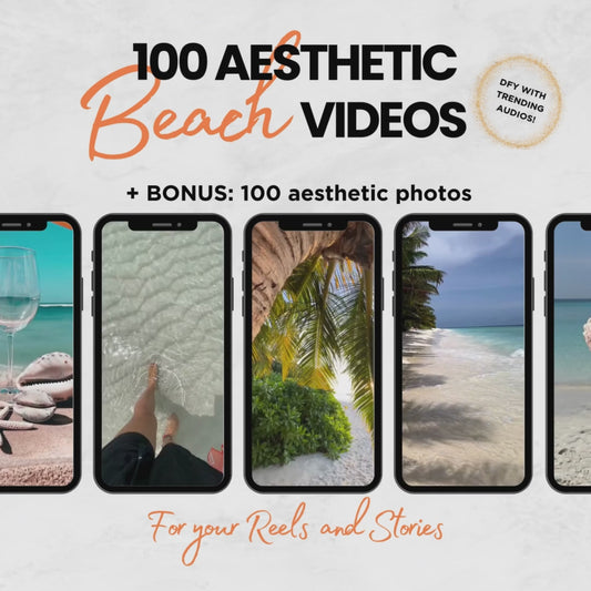100 BEACH Aesthetic Video Reels | Faceless IG videos for stories and reels | PLR + MRR Resell Rights