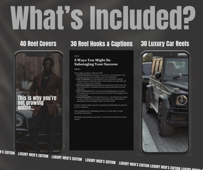 Vol 2 Luxury Mens Reels, Captions,  Hooks & Covers With Photos & Mockups | MRR Master Resell Rights