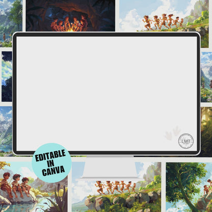 KIDS | "Happy Children in Prehistoric Times" | Editable Story-book with Audio | Canva Free