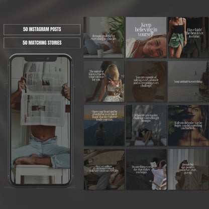 Positive Mindset & Encouragement Social Media Content - Posts & Stories With Photos + My Mockups (Website Images)