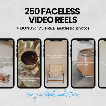 250 FACELESS REELS VIDEOS | BONUS: 175 aesthetic photos | Social Media | Digital Marketing