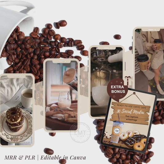 Coffee Social Media Mega Bundle | 320+ Video Reels | Captions & Hashtags | PLR & MRR